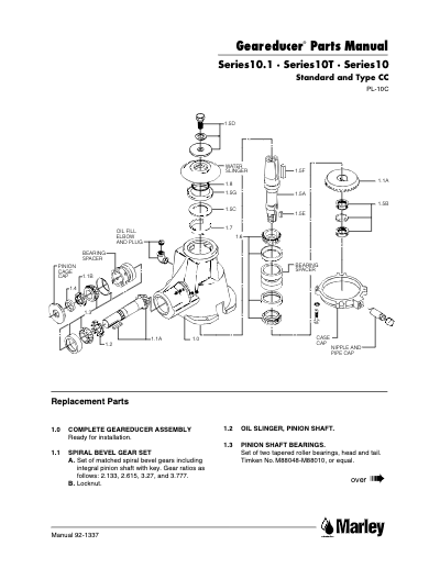 Geareducer 10, 10.1 and 10T Parts Manual - Non Current