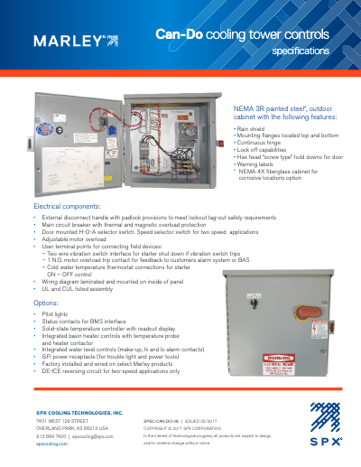 Marley Can-Do Cooling Tower Control Panel Specifications