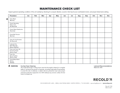 Recold Maintenance Checklist